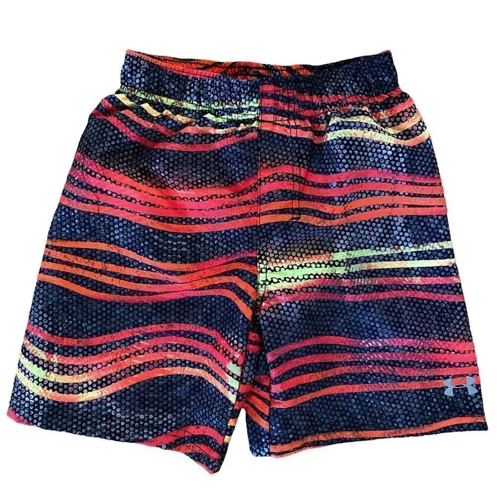 NEW Under Armour Boys Volley Swim Trunks in Atomic Wave Pattern Red Black Size 4